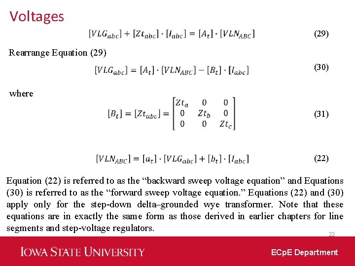 Voltages (29) Rearrange Equation (29) (30) where (31) (22) Equation (22) is referred to