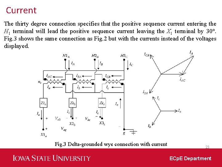 Current The thirty degree connection specifies that the positive sequence current entering the H