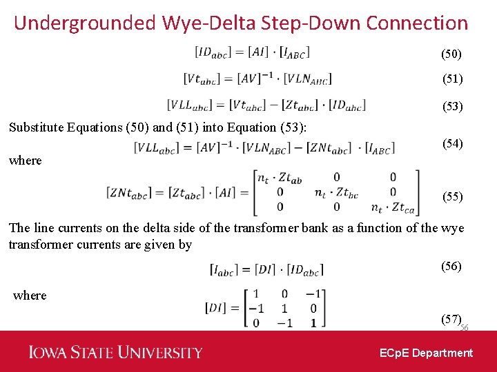 Undergrounded Wye-Delta Step-Down Connection (50) (51) (53) Substitute Equations (50) and (51) into Equation