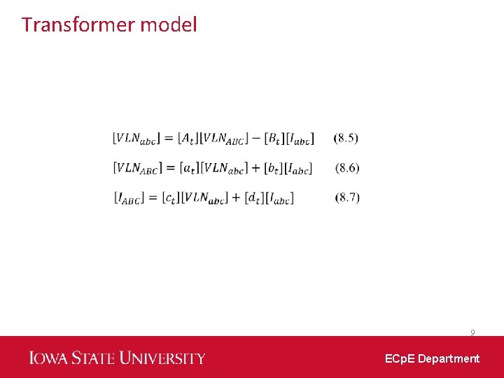 Transformer model 9 ECp. E Department 