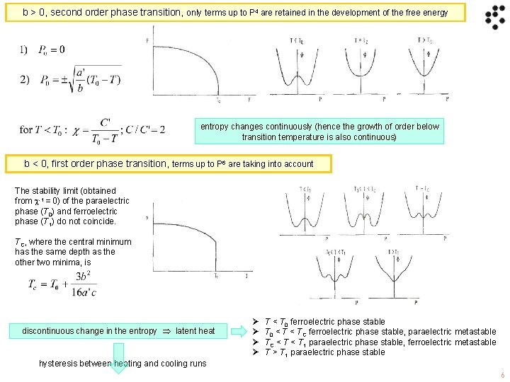 b > 0, second order phase transition, only terms up to P 4 are