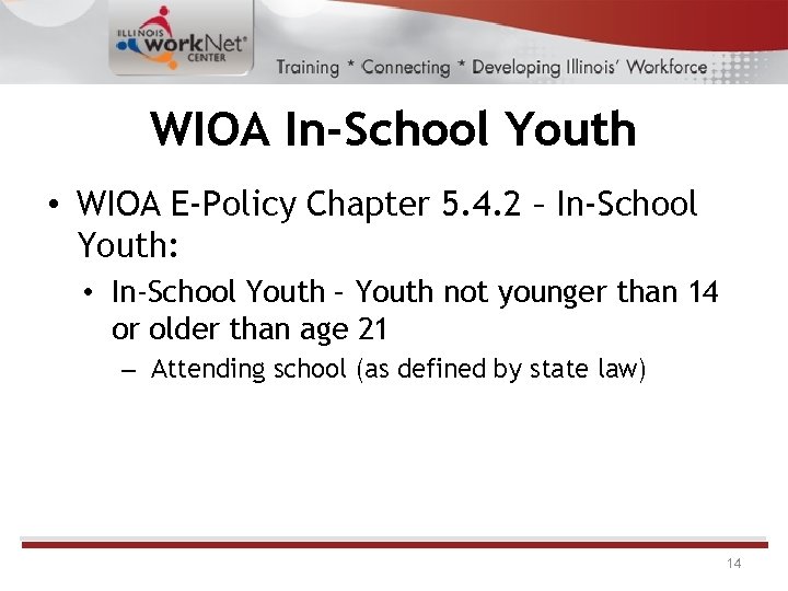WIOA In-School Youth • WIOA E-Policy Chapter 5. 4. 2 – In-School Youth: • WIOA In-School Youth • WIOA E-Policy Chapter 5. 4. 2 – In-School Youth: •