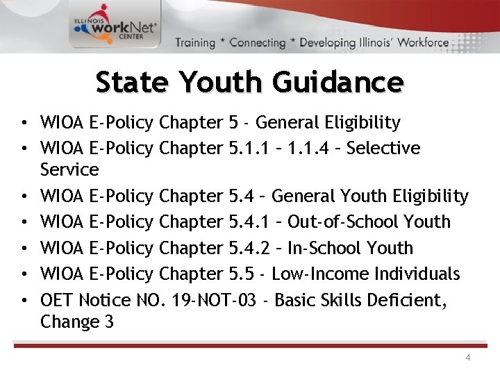 State Youth Guidance • WIOA E-Policy Chapter 5 - General Eligibility • WIOA E-Policy State Youth Guidance • WIOA E-Policy Chapter 5 - General Eligibility • WIOA E-Policy