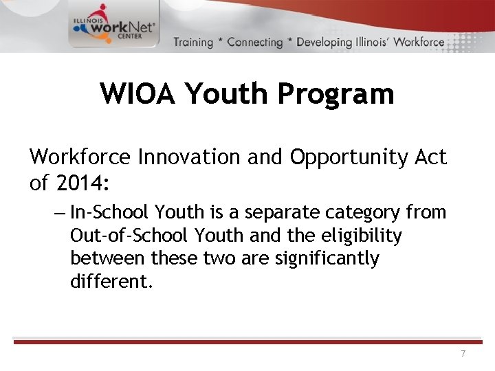 WIOA Youth Program Workforce Innovation and Opportunity Act of 2014: – In-School Youth is WIOA Youth Program Workforce Innovation and Opportunity Act of 2014: – In-School Youth is