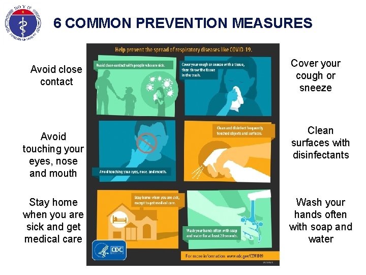 6 COMMON PREVENTION MEASURES Avoid close contact Avoid touching your eyes, nose and mouth