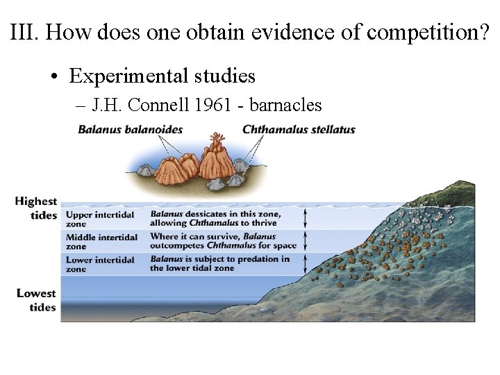 III. How does one obtain evidence of competition? • Experimental studies – J. H.