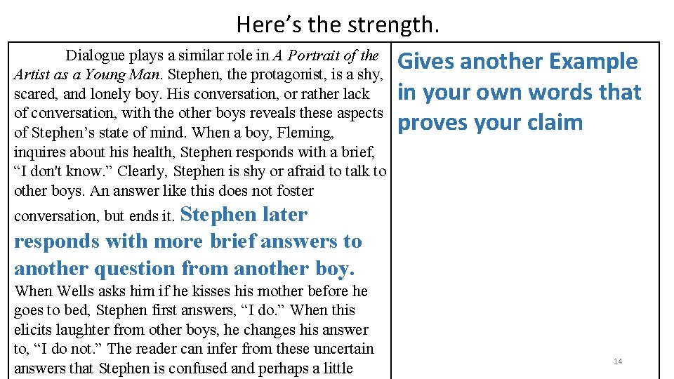 Here’s the strength. Dialogue plays a similar role in A Portrait of the Gives