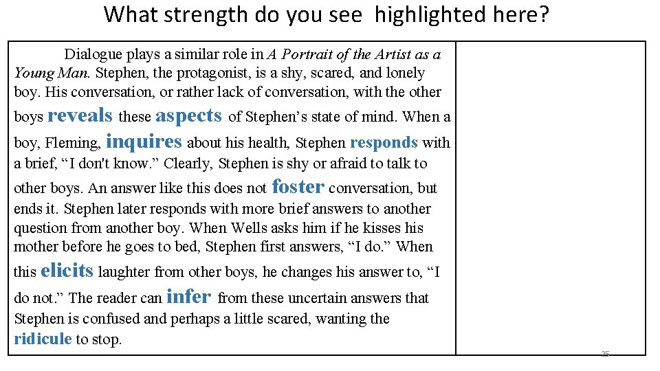 What strength do you see highlighted here? Dialogue plays a similar role in A