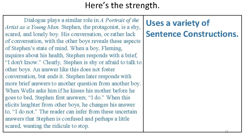 Here’s the strength. Dialogue plays a similar role in A Portrait of the Artist