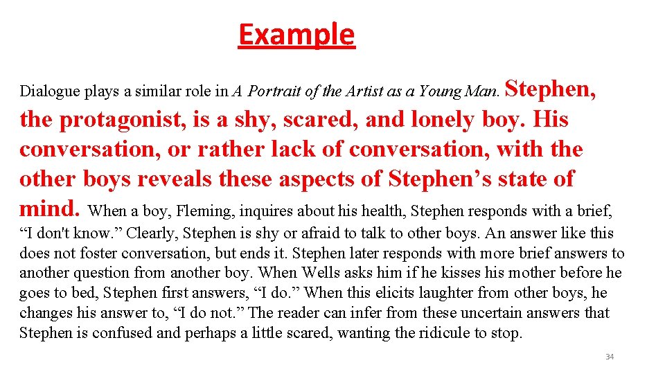Example Dialogue plays a similar role in A Portrait of the Artist as a