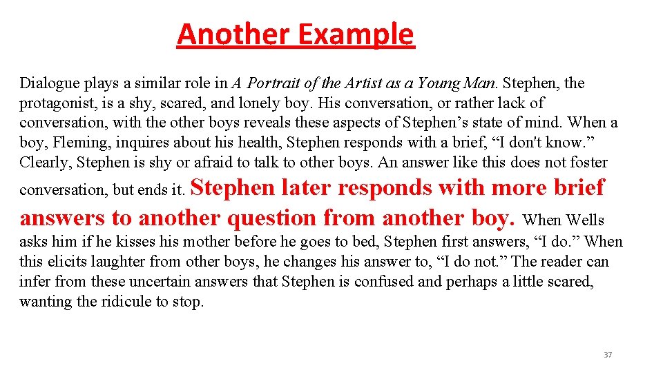 Another Example Dialogue plays a similar role in A Portrait of the Artist as