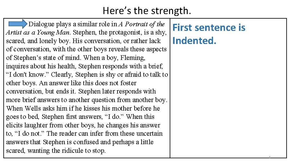 Here’s the strength. Dialogue plays a similar role in A Portrait of the Artist