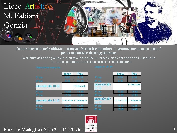 Liceo Artistico M. Fabiani Gorizia L’anno scolastico è così suddiviso : trimestre (settembre-dicembre) +
