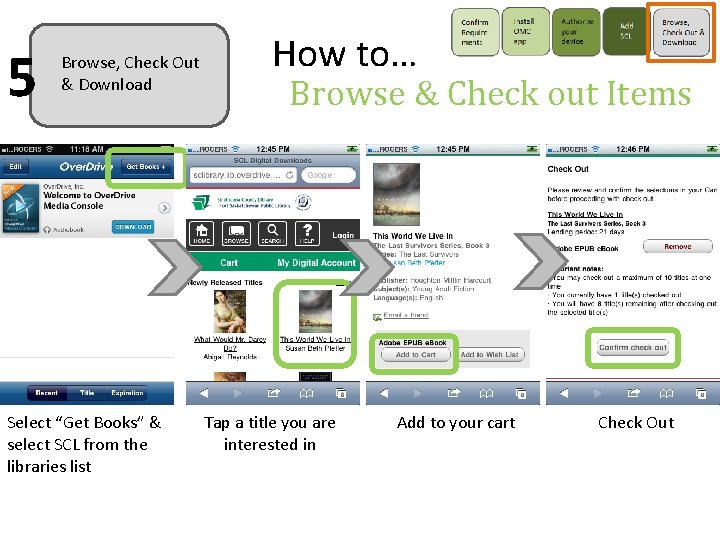 5 Browse, Check Out & Download Select “Get Books” & select SCL from the