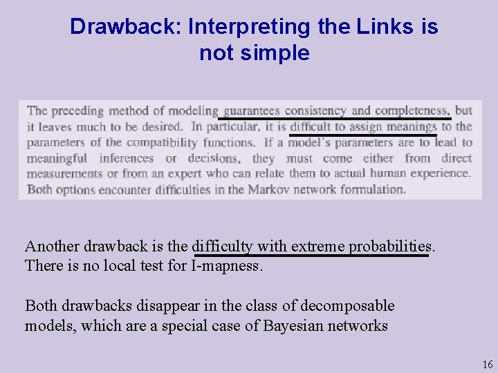 Drawback: Interpreting the Links is not simple Another drawback is the difficulty with extreme