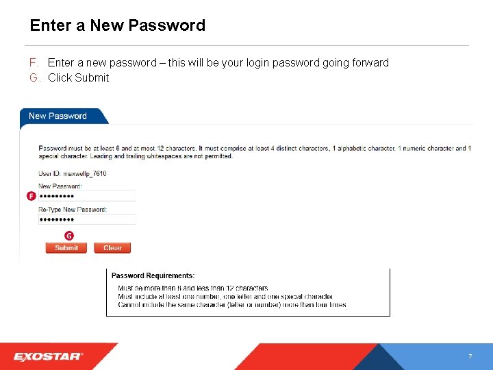 Enter a New Password F. Enter a new password – this will be your