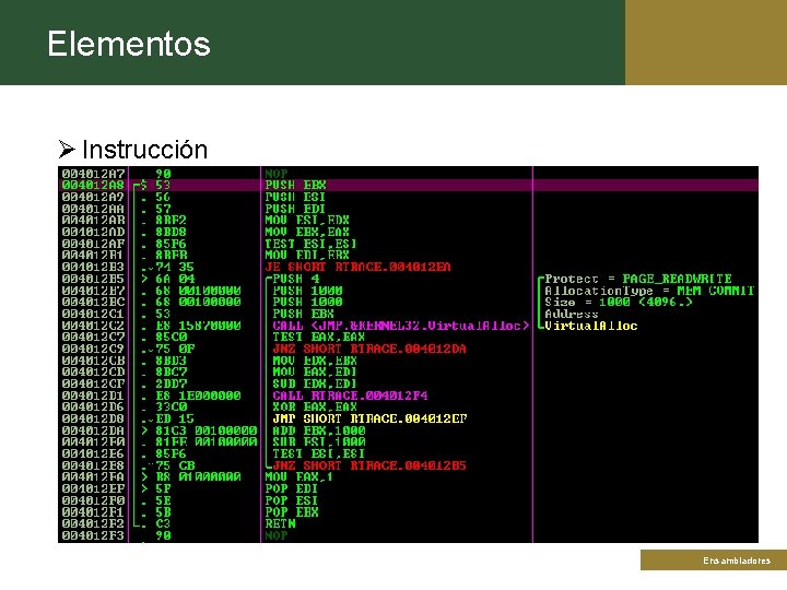 Elementos Ø Instrucción Titulo de la presentación Ensambladores 