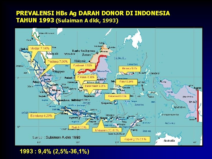 PREVALENSI HBs Ag DARAH DONOR DI INDONESIA TAHUN 1993 (Sulaiman A dkk, 1993) 1993