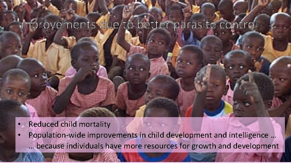 Improvements due to better parasite control • Reduced child mortality • Population-wide improvements in