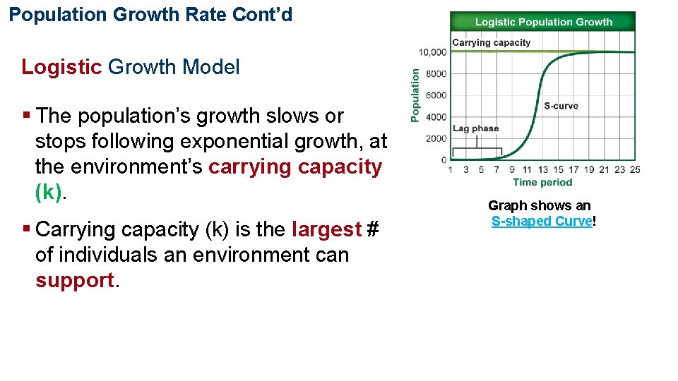 Population Growth Rate. Ecology Cont’d Logistic Growth Model § The population’s growth slows or