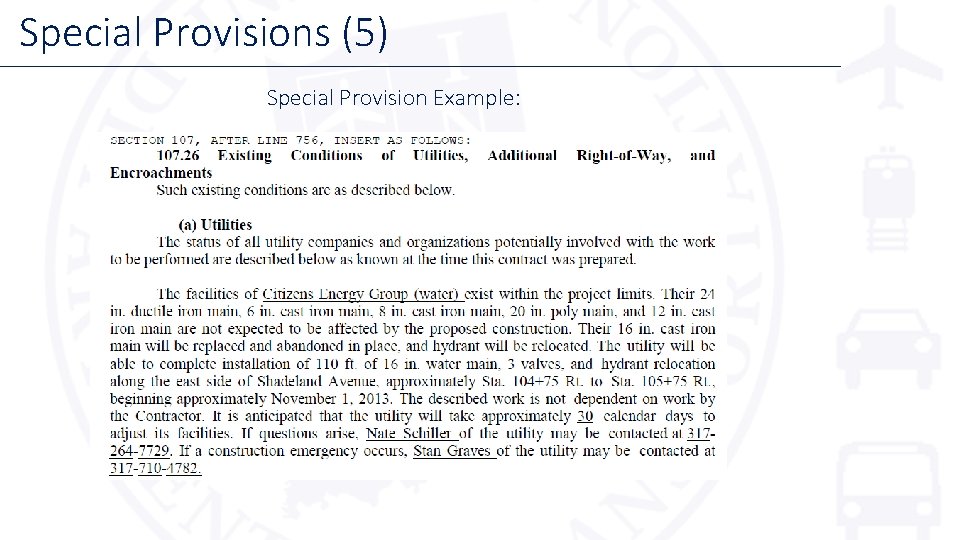 Special Provisions (5) Special Provision Example: 