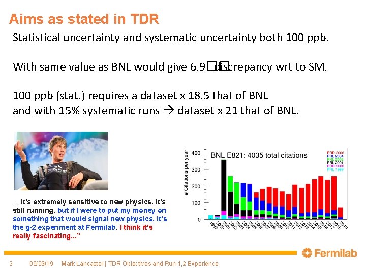 Aims as stated in TDR Statistical uncertainty and systematic uncertainty both 100 ppb. With