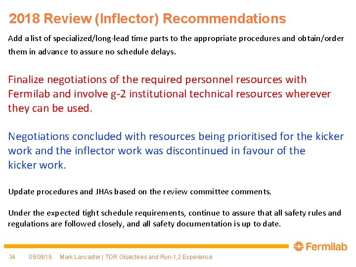 2018 Review (Inflector) Recommendations Add a list of specialized/long-lead time parts to the appropriate