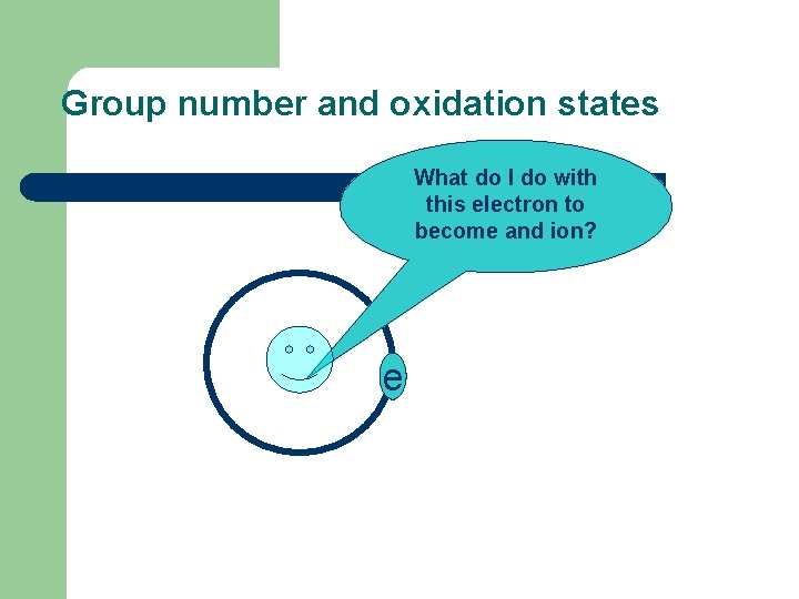 Group number and oxidation states What do I do with this electron to become Group number and oxidation states What do I do with this electron to become
