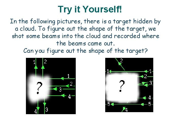 Try it Yourself! In the following pictures, there is a target hidden by a