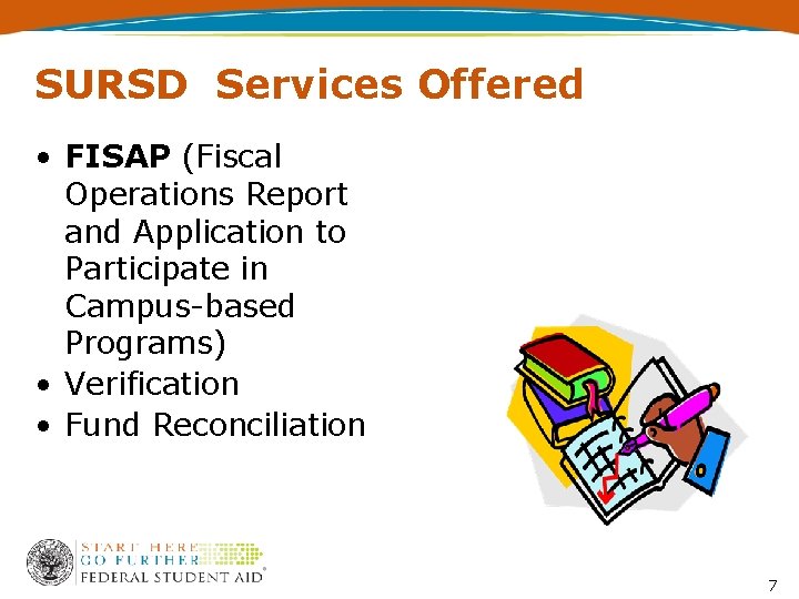 SURSD Services Offered • FISAP (Fiscal Operations Report and Application to Participate in Campus-based