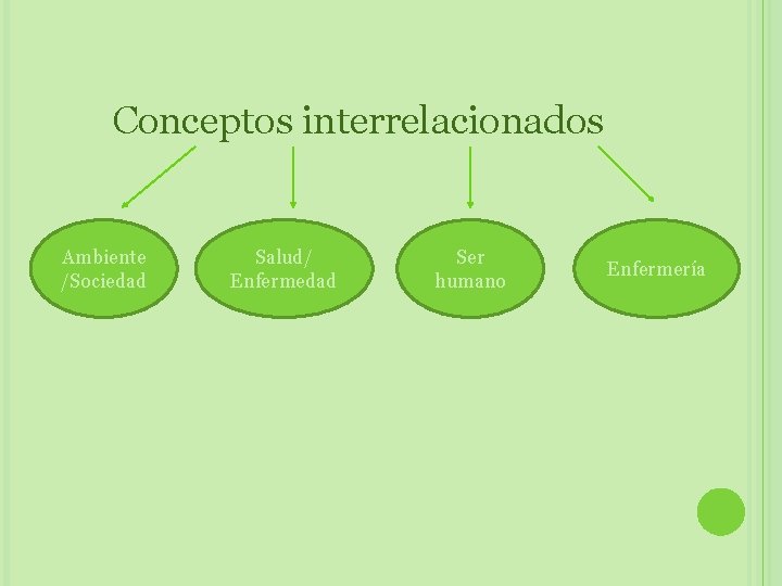 Conceptos interrelacionados Ambiente /Sociedad Salud/ Enfermedad Ser humano Enfermería 