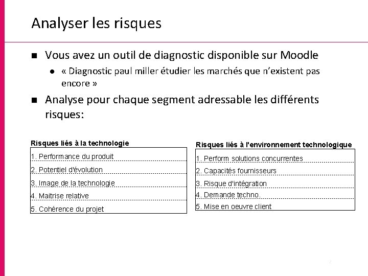 Analyser les risques n Vous avez un outil de diagnostic disponible sur Moodle l