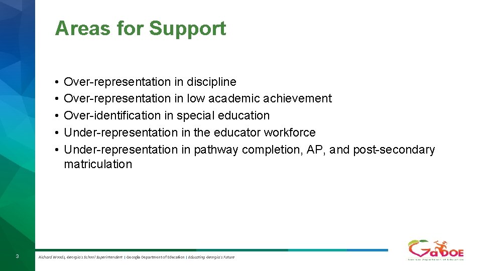 Areas for Support • • • 3 Over-representation in discipline Over-representation in low academic