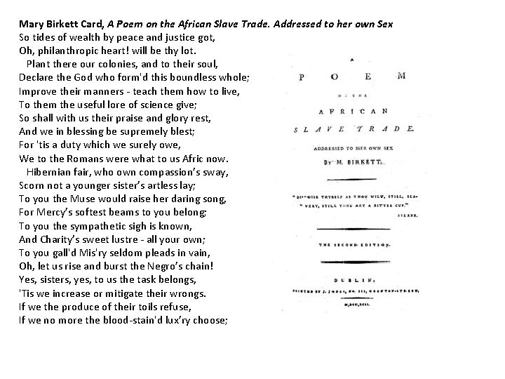 Mary Birkett Card, A Poem on the African Slave Trade. Addressed to her own