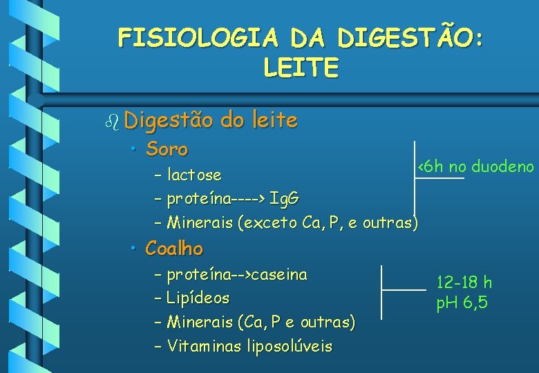 FISIOLOGIA DA DIGESTÃO: LEITE b Digestão • Soro do leite <6 h no duodeno