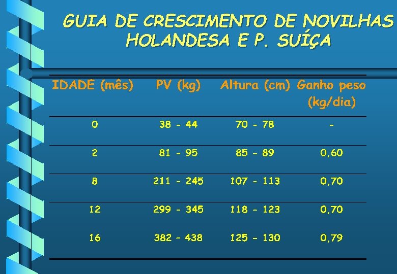 GUIA DE CRESCIMENTO DE NOVILHAS HOLANDESA E P. SUÍÇA 