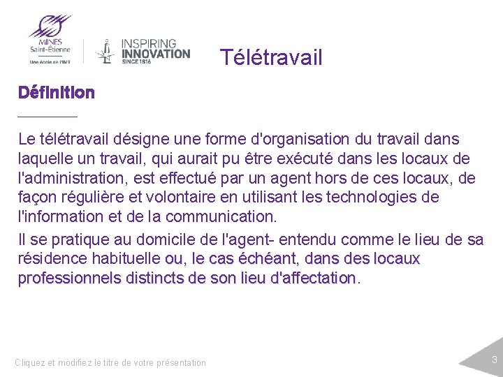 Télétravail Définition Le télétravail désigne une forme d'organisation du travail dans laquelle un travail,