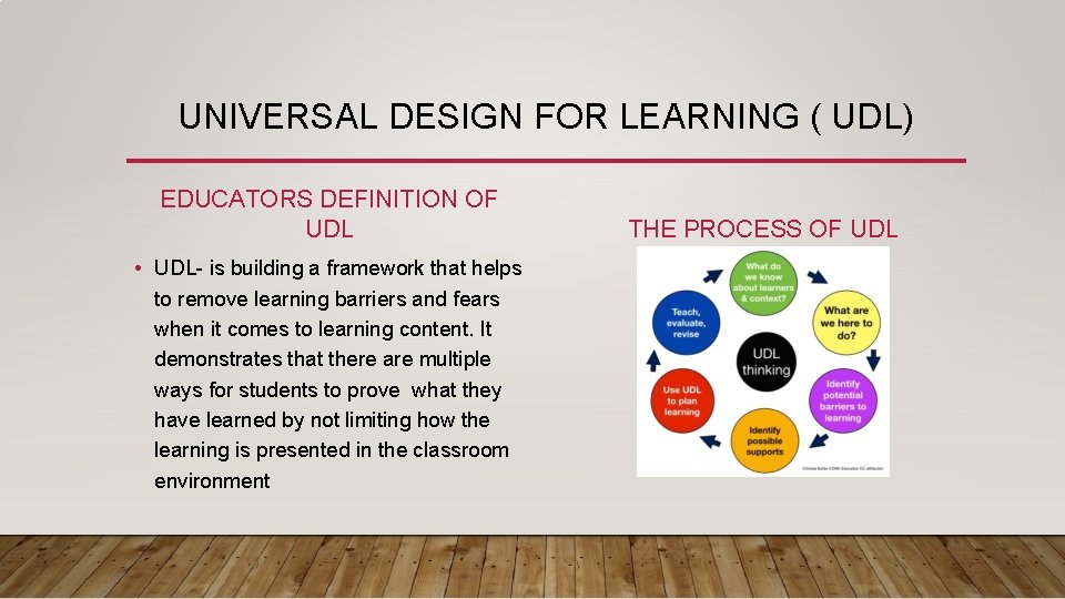 UNIVERSAL DESIGN FOR LEARNING ( UDL) EDUCATORS DEFINITION OF UDL • UDL- is building
