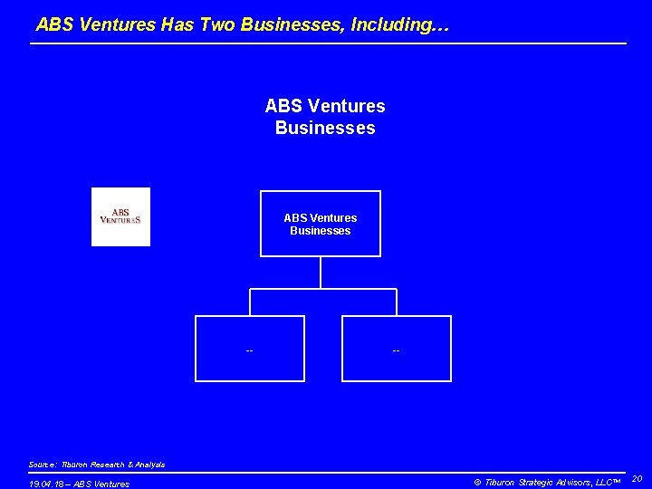 ABS Ventures Has Two Businesses, Including… ABS Ventures Businesses -- -- Source: Tiburon Research