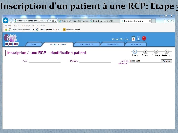 Inscription d’un patient à une RCP: Etape 3 