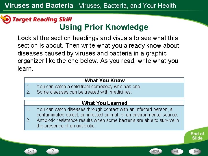 Viruses and Bacteria - Viruses, Bacteria, and Your Health Using Prior Knowledge Look at