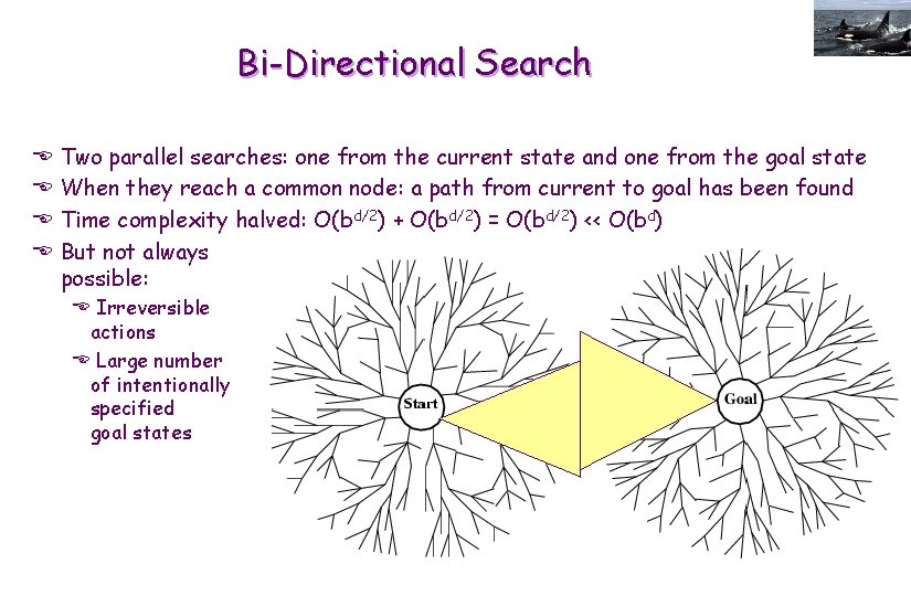Bi-Directional Search E E Two parallel searches: one from the current state and one