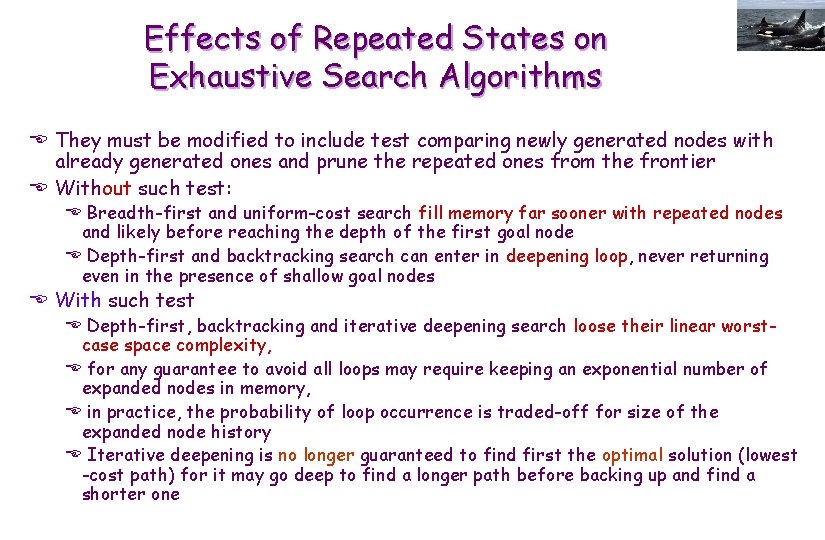 Effects of Repeated States on Exhaustive Search Algorithms E They must be modified to