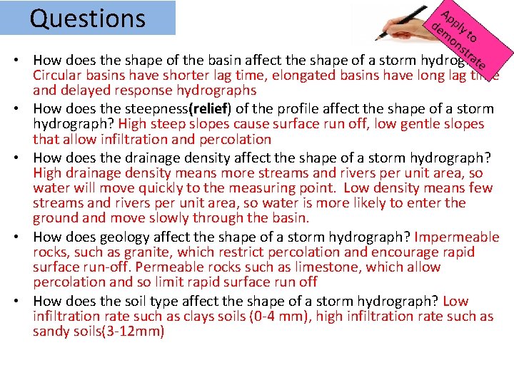 Questions • How does the shape of the basin affect the shape of a