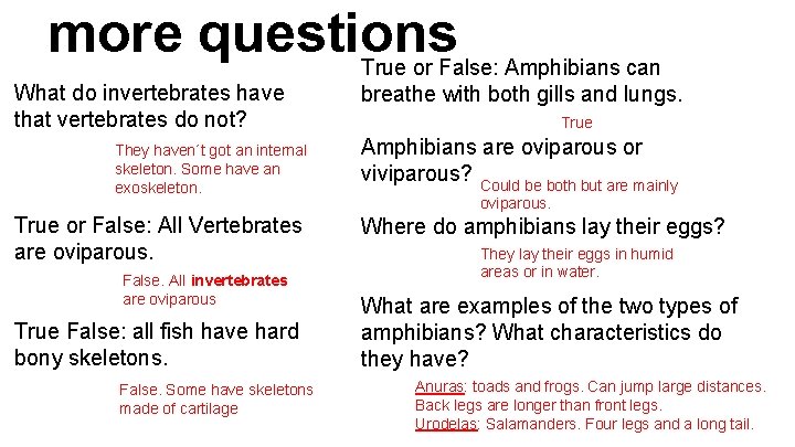 more questions What do invertebrates have that vertebrates do not? They haven´t got an
