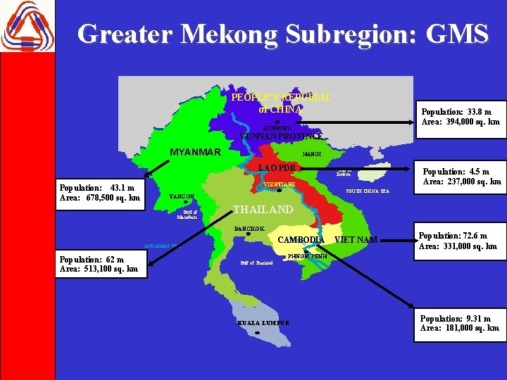 Greater Mekong Subregion: GMS PEOPLE'S REPUBLIC of CHINA Population: 33. 8 m Area: 394,