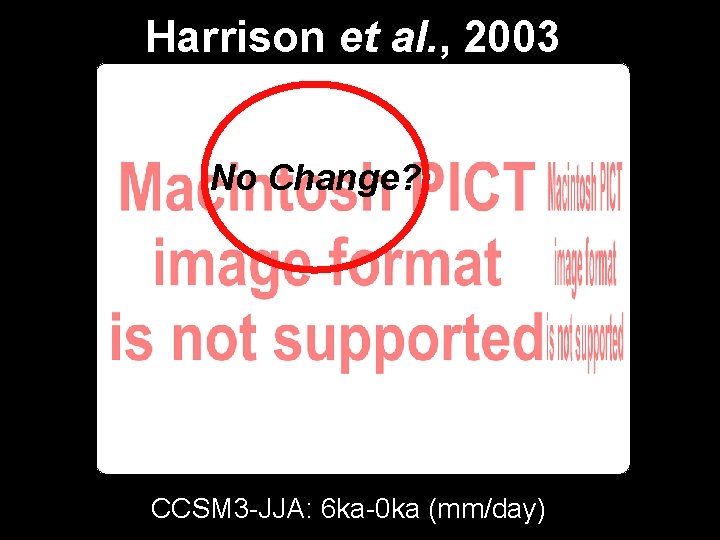 Harrison et al. , 2003 No Change? CCSM 3 -JJA: 6 ka-0 ka (mm/day)