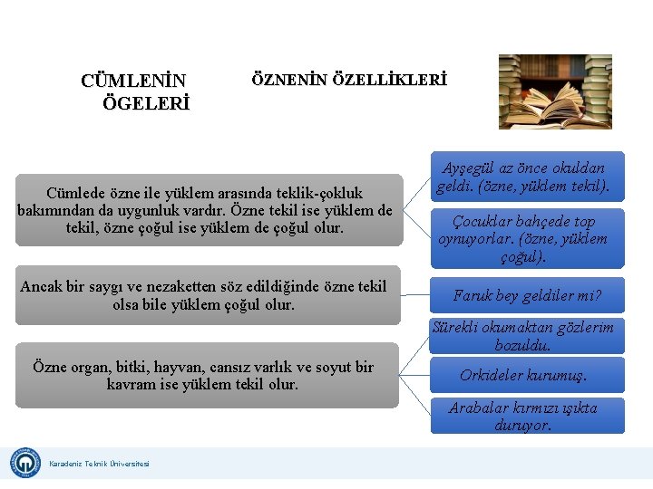 CÜMLENİN ÖGELERİ ÖZNENİN ÖZELLİKLERİ Cümlede özne ile yüklem arasında teklik-çokluk bakımından da uygunluk vardır. CÜMLENİN ÖGELERİ ÖZNENİN ÖZELLİKLERİ Cümlede özne ile yüklem arasında teklik-çokluk bakımından da uygunluk vardır.