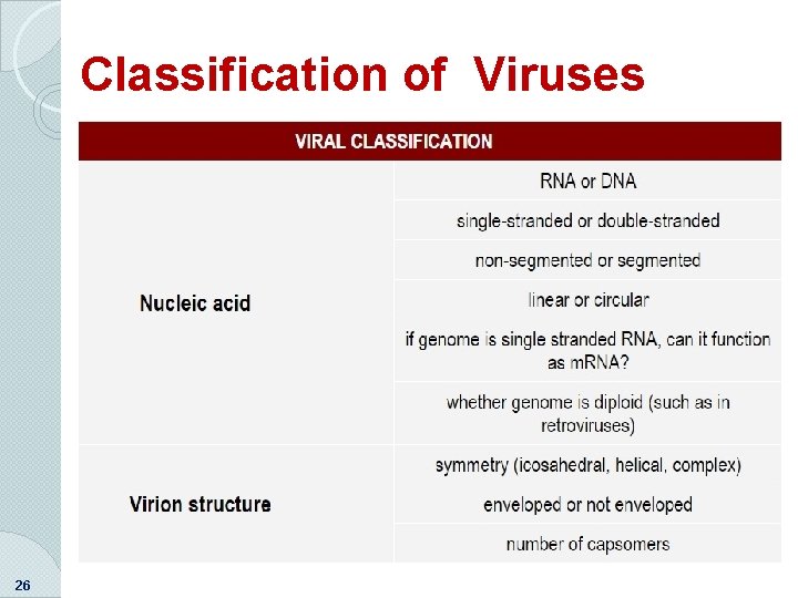 Classification of Viruses 26 