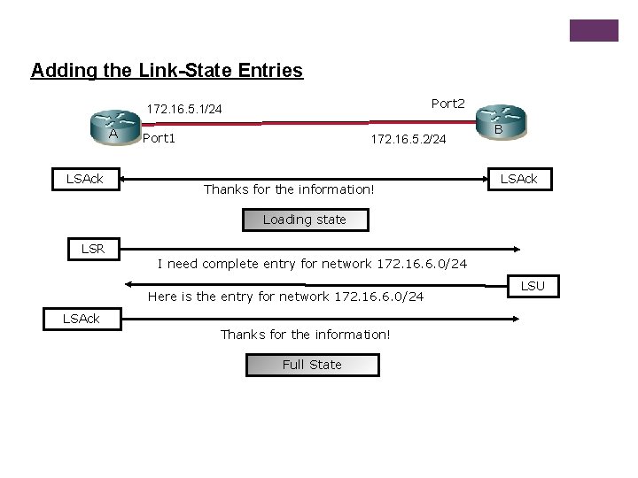 Adding the Link-State Entries Port 2 172. 16. 5. 1/24 A LSAck Port 1